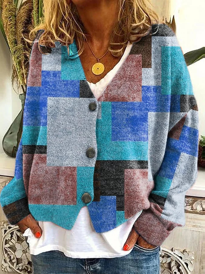 Tivora™ | Geometric Blue Cardigan
