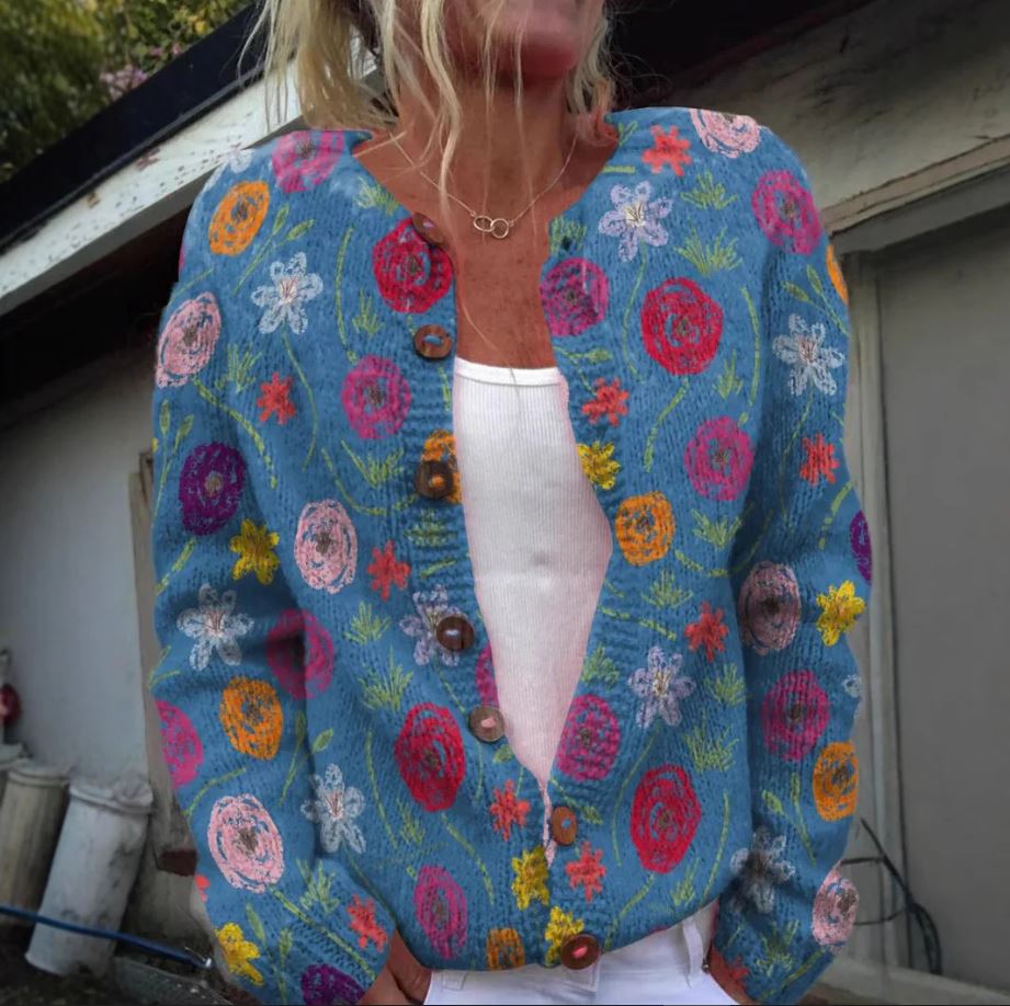 Amilda™ | Blue Cardigan with Floral Print