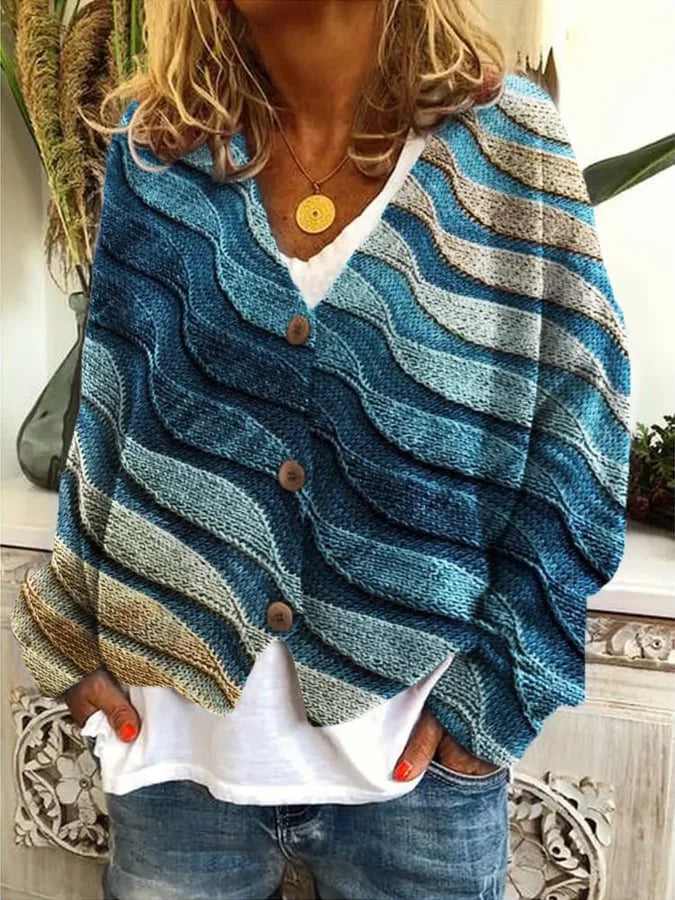 Orlena™ | Comfortable Wave Design Printed Cardigan
